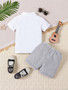 Boys summer linen Casual short-sleeved Turndown Collar Polo shirt Solid and Shorts two-piece set