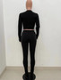 Women's Solid Color Zipper Slit Two-Piece Sports Pants Set