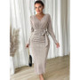 Autumn And Winter Women's V-Neck Long-Sleeved Knitting Dress With Belt