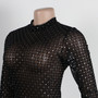 Women Sexy See-Through Mesh Bodycon Long Sleeve Jumpsuit