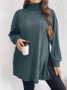 Plus Size Women High Neck Slit Knitting T-Shirt