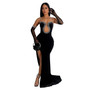 Women Solid Sexy Strapless Beaded Maxi Dress