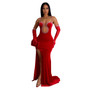 Women Solid Sexy Strapless Beaded Maxi Dress