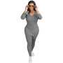 Women Casual V-neck Ribbed Top and Pant two-piece set