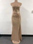 Elegant Off Shoulder Sequins Slit Evening Dress