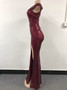 Elegant Off Shoulder Sequins Slit Evening Dress