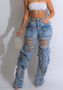 Women's Fashion Sexy Ripped Hollow Washed Jeans Pocket Cargo Denim Pants