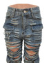 Women's Fashion Sexy Ripped Hollow Washed Jeans Pocket Cargo Denim Pants