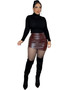 Women's Autumn Winter Pleated Pu Leather Tight Fitting Bodycon Skirt