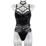 Velvet Lace Patchwork Lingerie Sexy Crossover Halter Neck Underwear Set