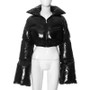 Women Autumn and Winter Glossy PU Leather High Collar Extra Long Sleeve Warm Thick Jacket