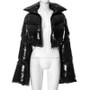 Women Autumn and Winter Glossy PU Leather High Collar Extra Long Sleeve Warm Thick Jacket