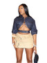 Women Sexy Half Sleeve Turndown Collar Crop Denim Jacket