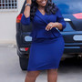 Plus Size African Women Turndown Collar Solid Ruffle Bodycon Dress