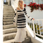 Women Autumn Contrast U-neck Sexy Hollow Long Sleeve Knitting Dress