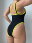 Women Wave Pattern Solid Sexy One-Piece Swimwear