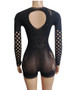 Women Sexy Mesh See-Through Hollow Round Neck Long Sleeve Romper