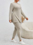 Winter Plus Size Women's Ribbed Knitting Casual Two Piece Pants Set