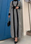 Muslim Houndstooth Long Sleeve Jacket Fashion Dress Two Piece Set