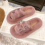 Women's Autumn And Winter Furry Slippers Outdoor Wear Retro Soft Sole Belt Buckle Slotted Furry Slippers