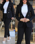 Casual Fashion Business Two Piece Blazer Pants Solid  Women's Suit