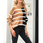 Autumn And Winter Striped Long-Sleeved Knitting Shirt Round Neck Pullover Fashion Top