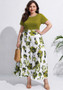 Color Block Print Short Sleeve A Line Plus Size Women's Dress