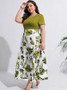 Color Block Print Short Sleeve A Line Plus Size Women's Dress