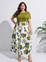 Color Block Print Short Sleeve A Line Plus Size Women's Dress