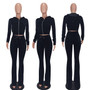 Women's Solid Velvet Casual Zipper Hoodies Wide Leg Pants Two Piece Set