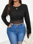 Colorblock Plus Size Women Lace Patch Round Neck T-Shirt