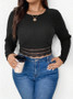 Colorblock Plus Size Women Lace Patch Round Neck T-Shirt