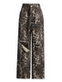 Autumn American Retro Leopard Print High Waisted Slim Fit Straight Jeans Ripped Denim Pants