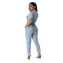 Women Stretch Washed Denim Short Sleeve Jumpsuit