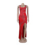 Women Sexy Beaded Sleeveless Bodycon Slit Dress