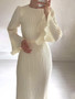 Women's Fall Maxi Dress Chic Pleated Bell Bottom Sleeve Midi Dress