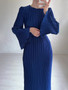 Women's Fall Maxi Dress Chic Pleated Bell Bottom Sleeve Midi Dress