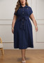 Plus Size Women Winter Turndown Collar Short Sleeve Dress