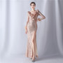 Feathers Sequins Long Sleeve Evening Dress