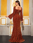 Women's Prom Evening Gowns Sequined Long Sleeve Off Shoulder Evening Dress Elegant Chic Mermaid Maxi Dress