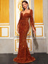 Women's Prom Evening Gowns Sequined Long Sleeve Off Shoulder Evening Dress Elegant Chic Mermaid Maxi Dress