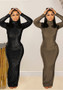 Fashion Women's Solid Color Sexy Long Sleeve Low Back Long Dress