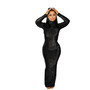 Fashion Women's Solid Color Sexy Long Sleeve Low Back Long Dress