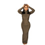 Fashion Women's Solid Color Sexy Long Sleeve Low Back Long Dress