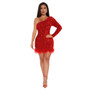 Fall/Winter Slash Shoulder Long Sleeve Sequin Feather Bodycon Party Dress