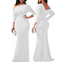 Women Sexy Slash Shoulder Ruffled Long Sleeve Maxi Dress