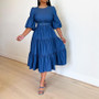 Fall Women'S Solid Round Neck Half-Sleeve Denim Dress