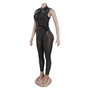 Women Sexy Beaded See-Through Bodycon Stretch Sleeveless Jumpsuit