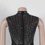 Women Sexy Beaded See-Through Bodycon Stretch Sleeveless Jumpsuit