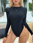 Women's Round Neck Long Sleeve Tight Fitting Slim bodysuit